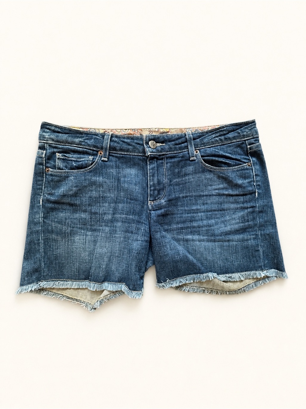 Paige Jimmy Jimmy Cutoff Denim Shorts Floral Lined Size 27 USA